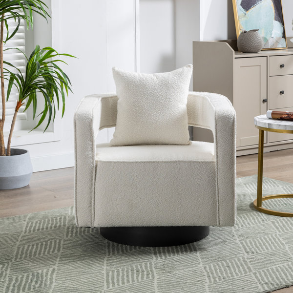 Davidanthony Upholstered Swivel Barrel Chair Ivy Bronx Fabric Ivory Polyester